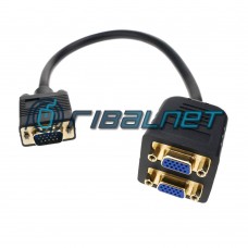 CABO DUPLICADOR VGA DB15M / 2xVGA DB15F Dual cables 20cm cor creme VGA